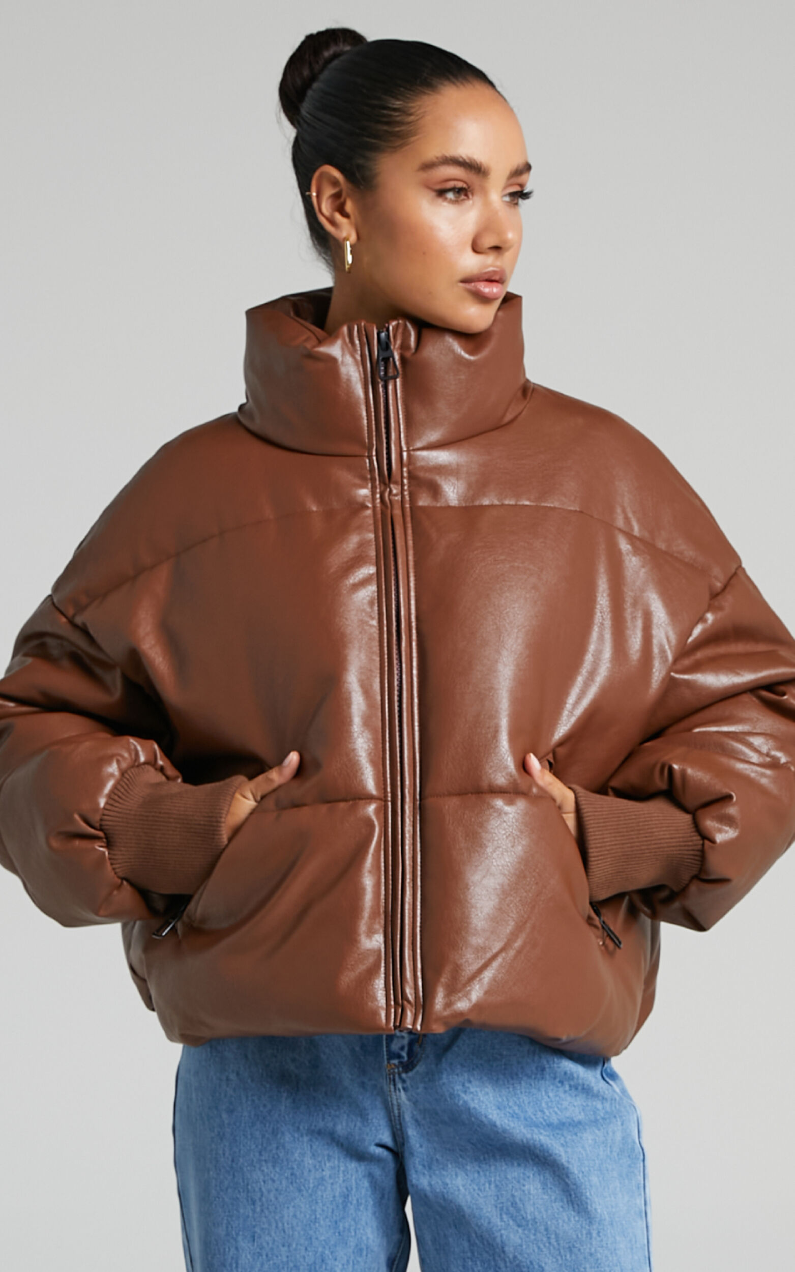 Faux leather puffer discount