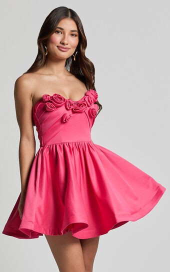 Angeletta Mini Dress - Sweetheart Rosette Detail Fit & Flare in Pink