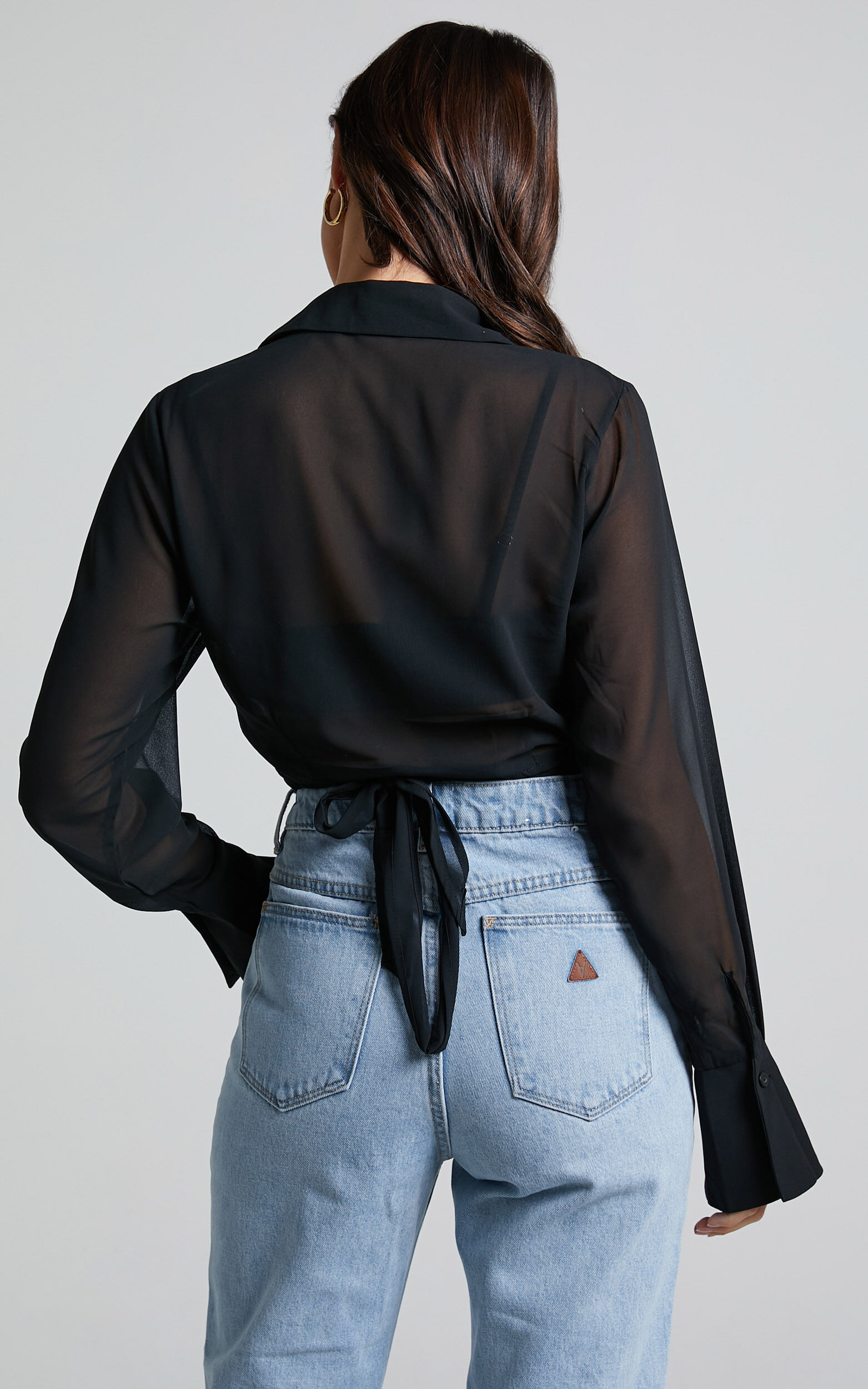 Sheer hot sale collared blouse