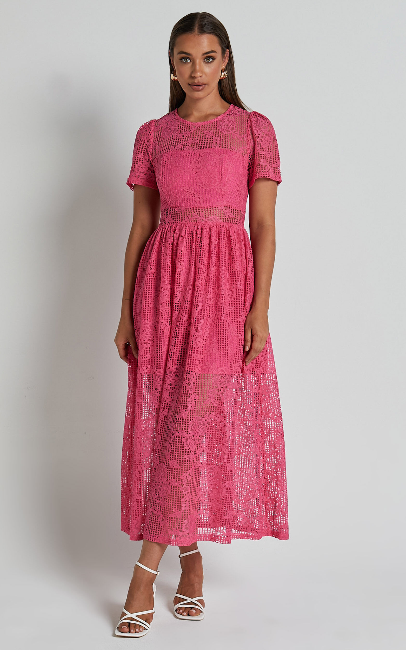 Leon Midi Dress - Short Sleeve Dress in Pink - 04, PNK1