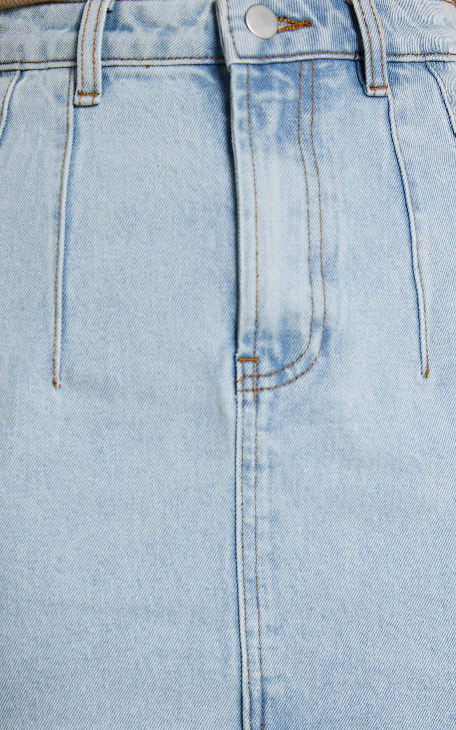 Janeve Midi Skirt - Front Split Denim Skirt in Dark Blue