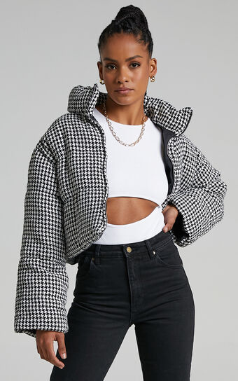 Lily Puffer Jacket in Black Check