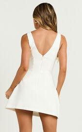 Freddie Mini Dress - Boat Neck Fit and Flare Dress in White | Showpo USA