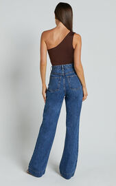 Emman Jeans - High Waisted Cotton Wide Leg Denim Jeans in Dark Blue Wash | Showpo