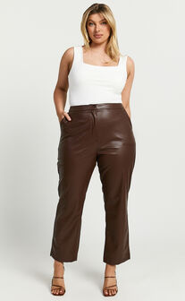 Azelia Pants - Mid Rise Cropped Faux Leather Pants in Dark Chocolate