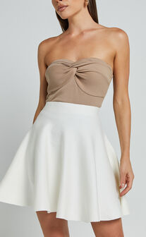 Farrah Mini Skirt - High Waisted A Line Skirt in Off White