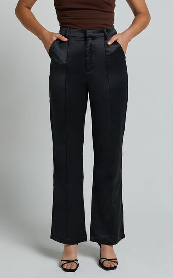 Luella Pants  Satin Straight Leg Tailored Trousers in Black Showpo
