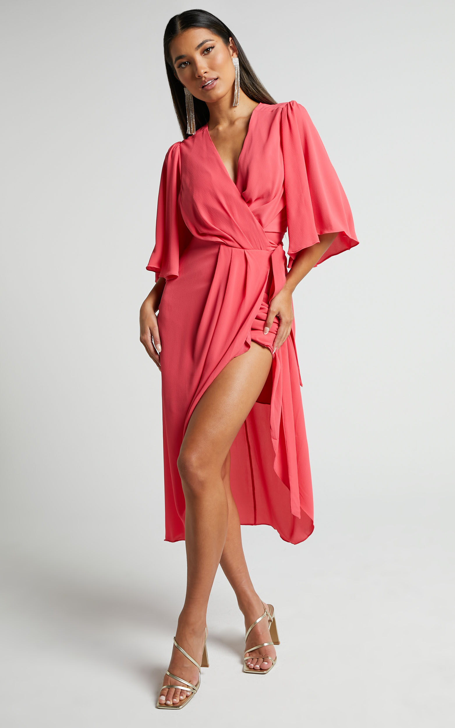 Midi dress with top flutter sleeves