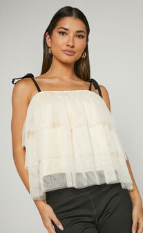 Ollea Top - Tiered Tie Strap Top in Cream