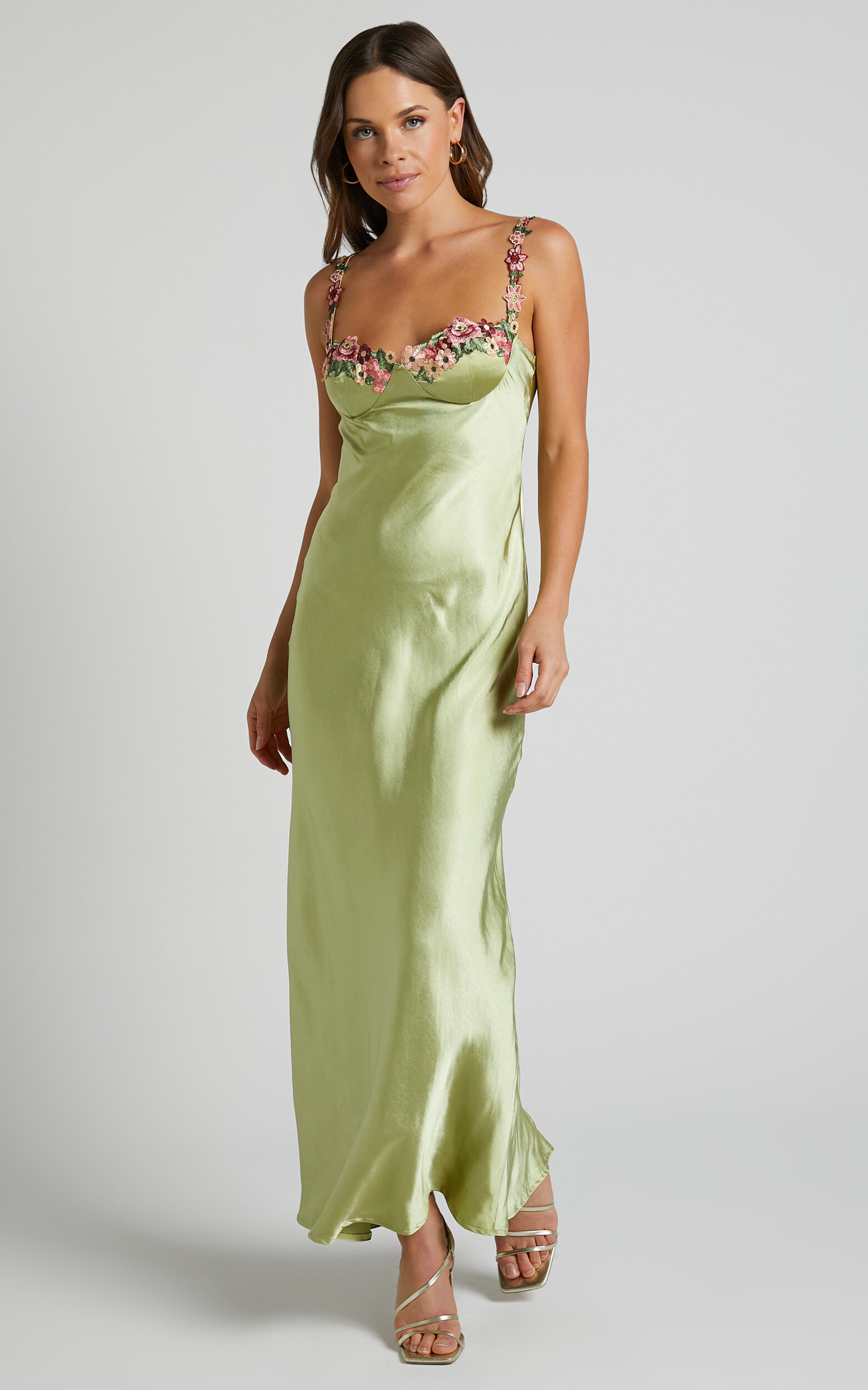 Green silk satin dress store