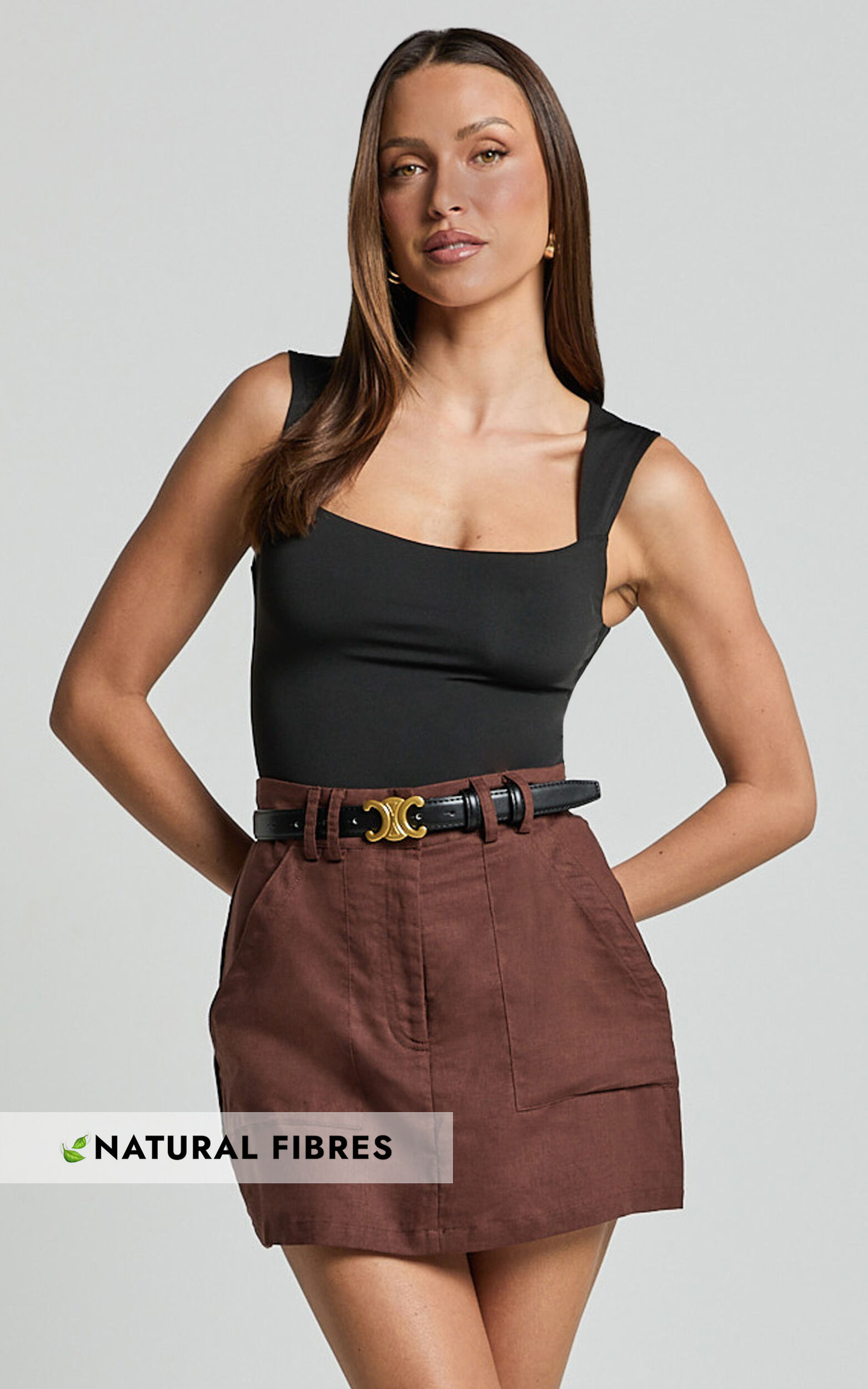 Dream Linen Blend Skort - High Waisted A Line Skort in Brown - 06, BRN1