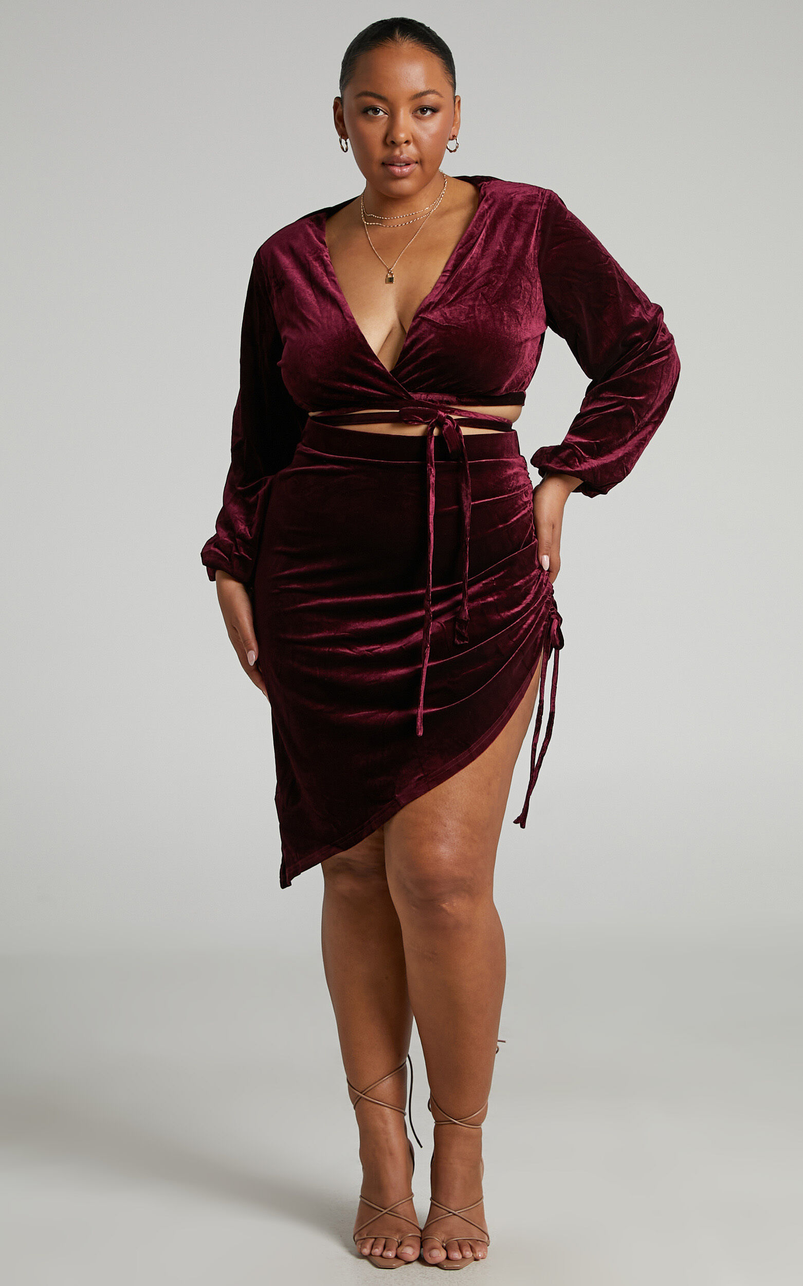 Burgundy ruched skirt shop