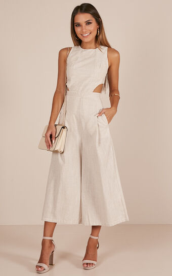 Out Dream Yourself Jumpsuit In Beige Linen Look