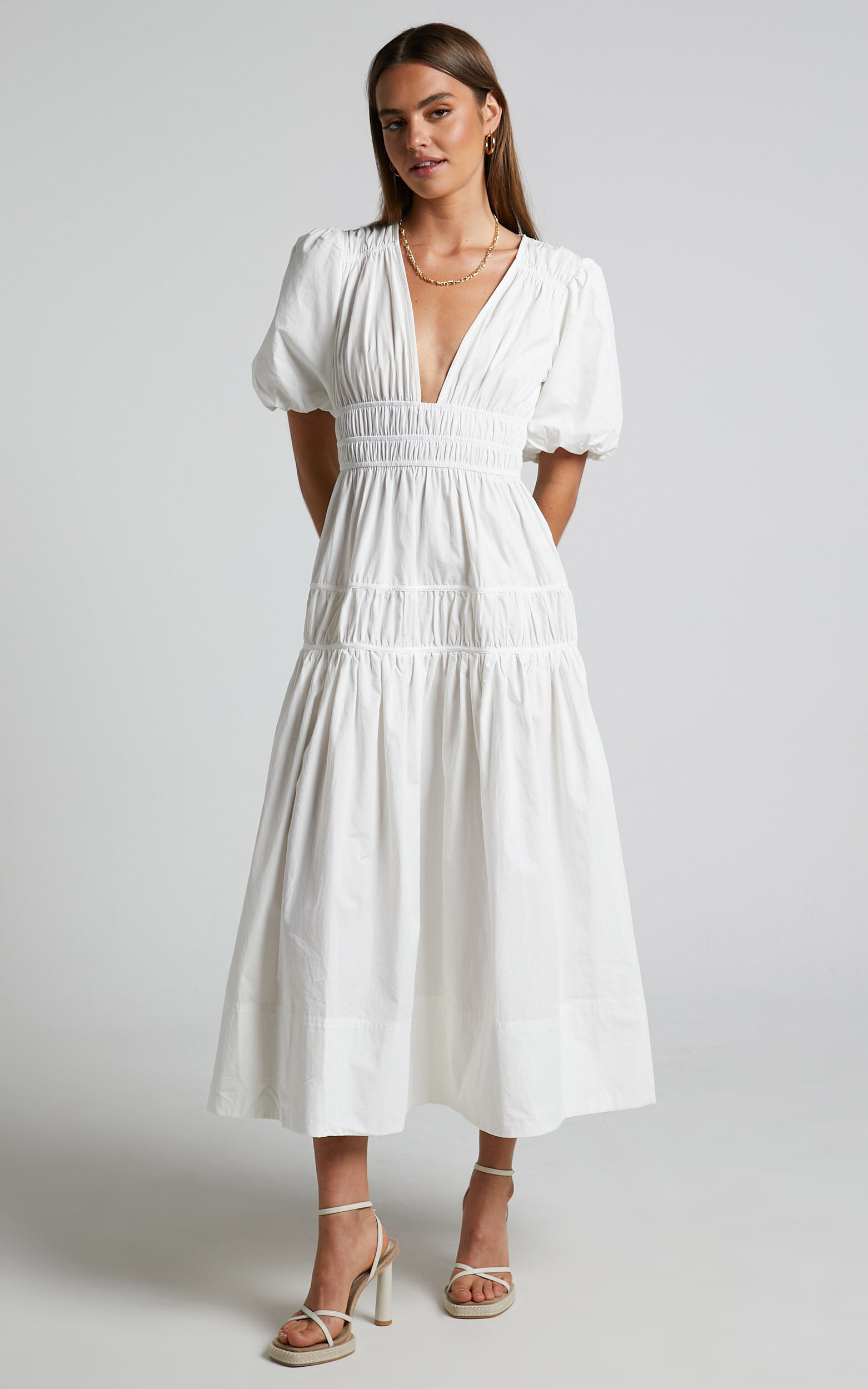 White tiered midi dress new arrivals