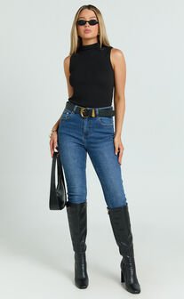 Barbara Top - High Neck Sleeveless With Side Split Top in Black