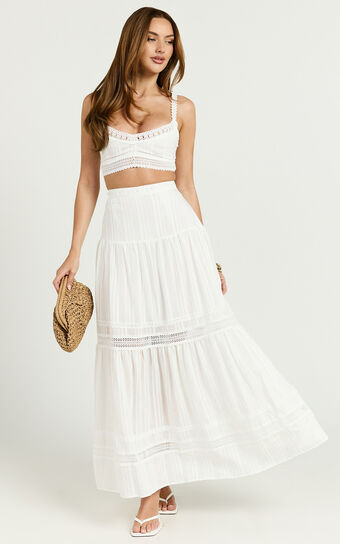 Kamiko Two Piece Set - Lace Trim Sweetheart Top and Lace A Line Skirt in White