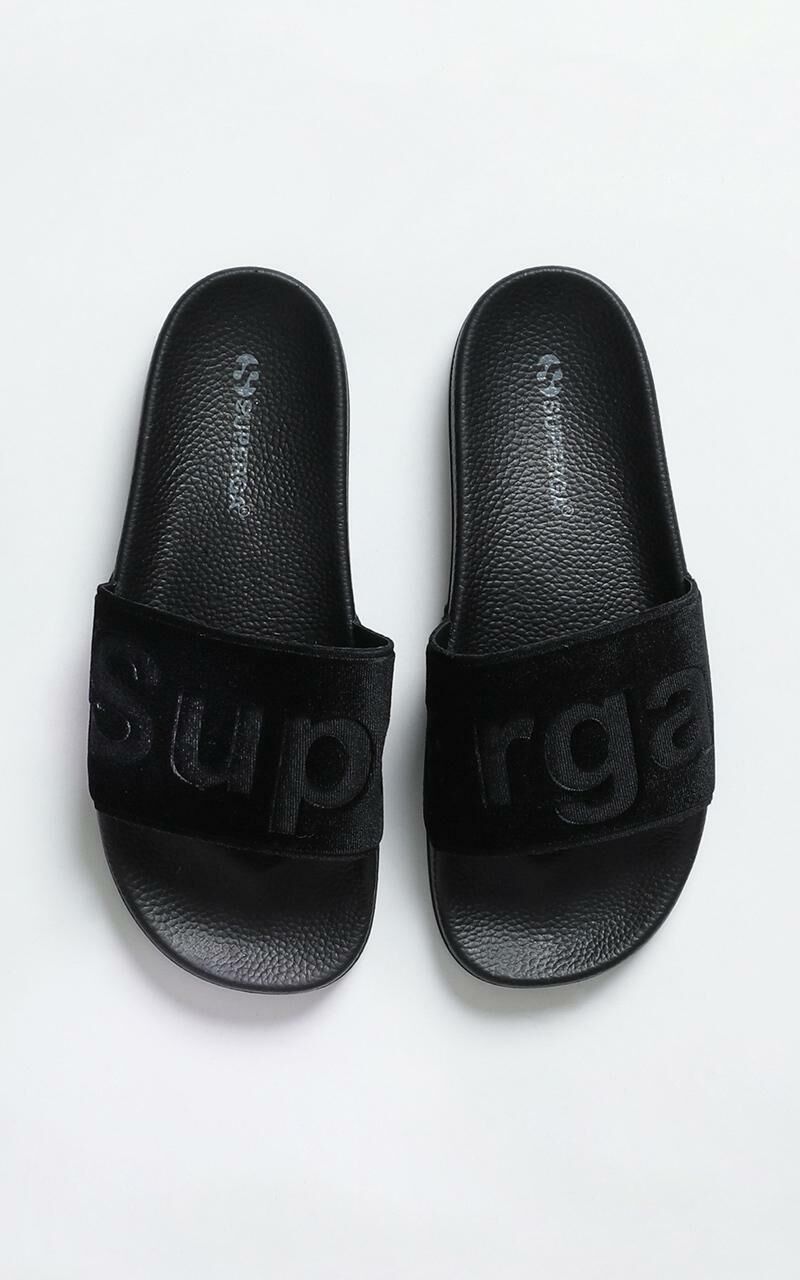 Superga 1908 Velvet Slides In Black Showpo
