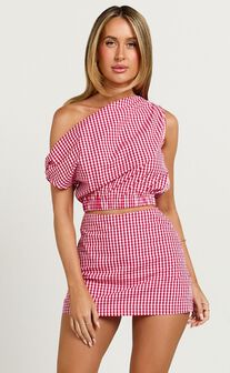 Margie Top - Off The Shoulder Top in Red Gingham