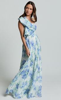 Amalie The Label - Fleur Halter Ruffle Detail A Line Maxi Dress in Elysian Print