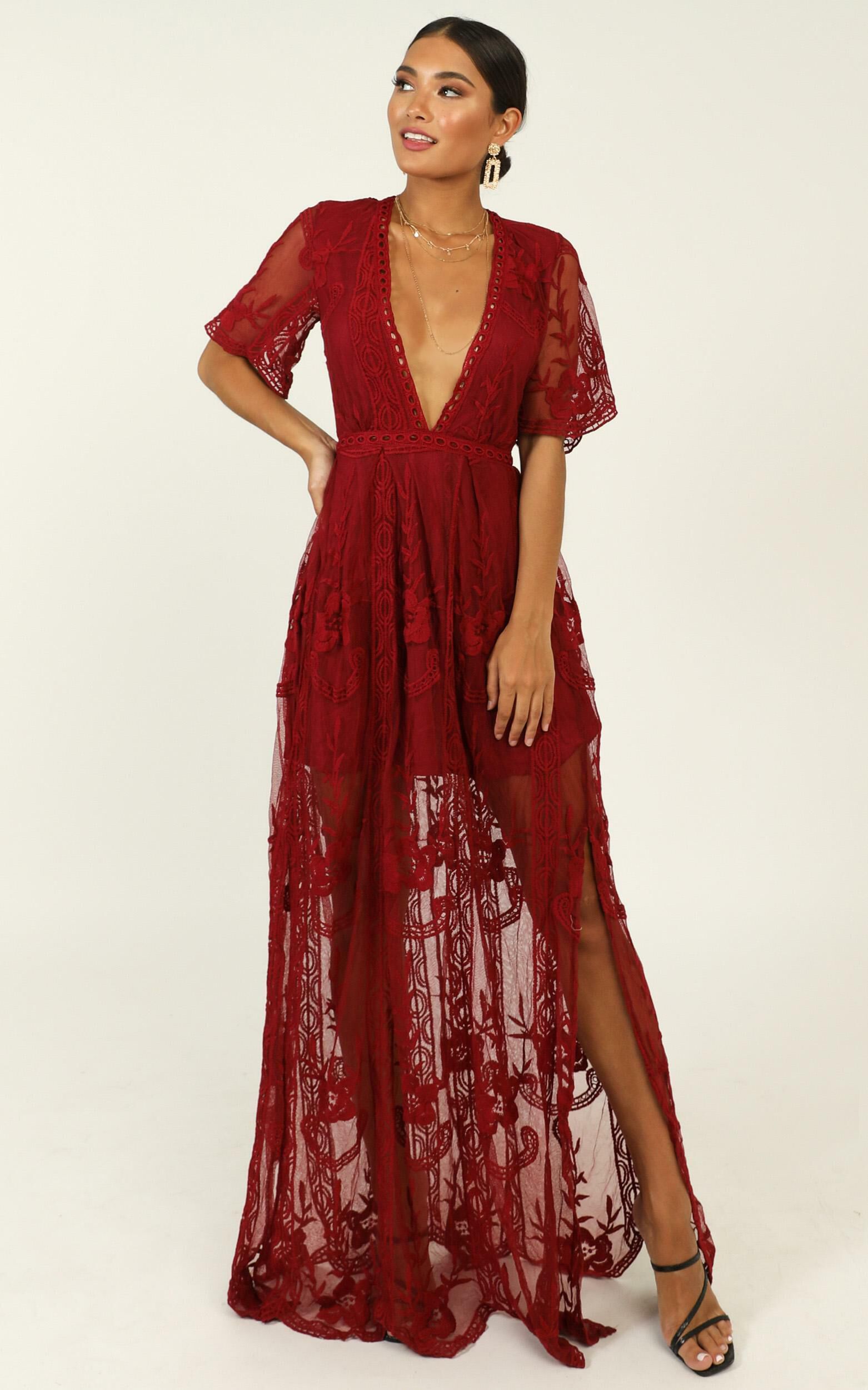 Wine lace maxi dress top