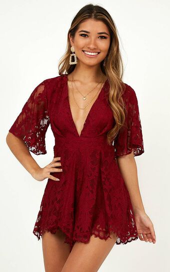 Break the Bar playsuit in wine lace