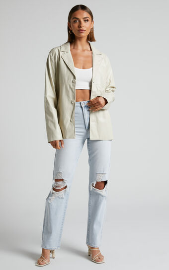 Ferrah Blazer - Faux Leather Oversized Blazer in Ecru