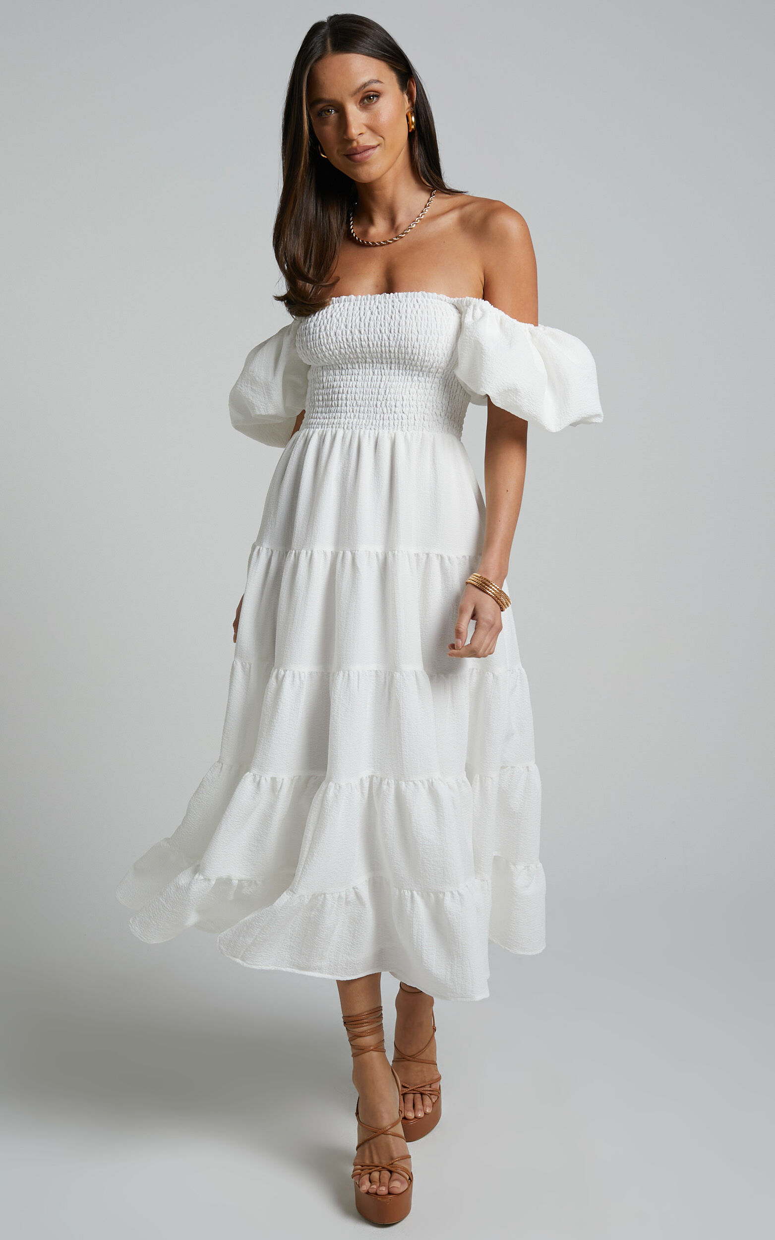 Lucky Brand Tiered Ruffle Dress, White, Large : : Clothing, Shoes  & Accessories