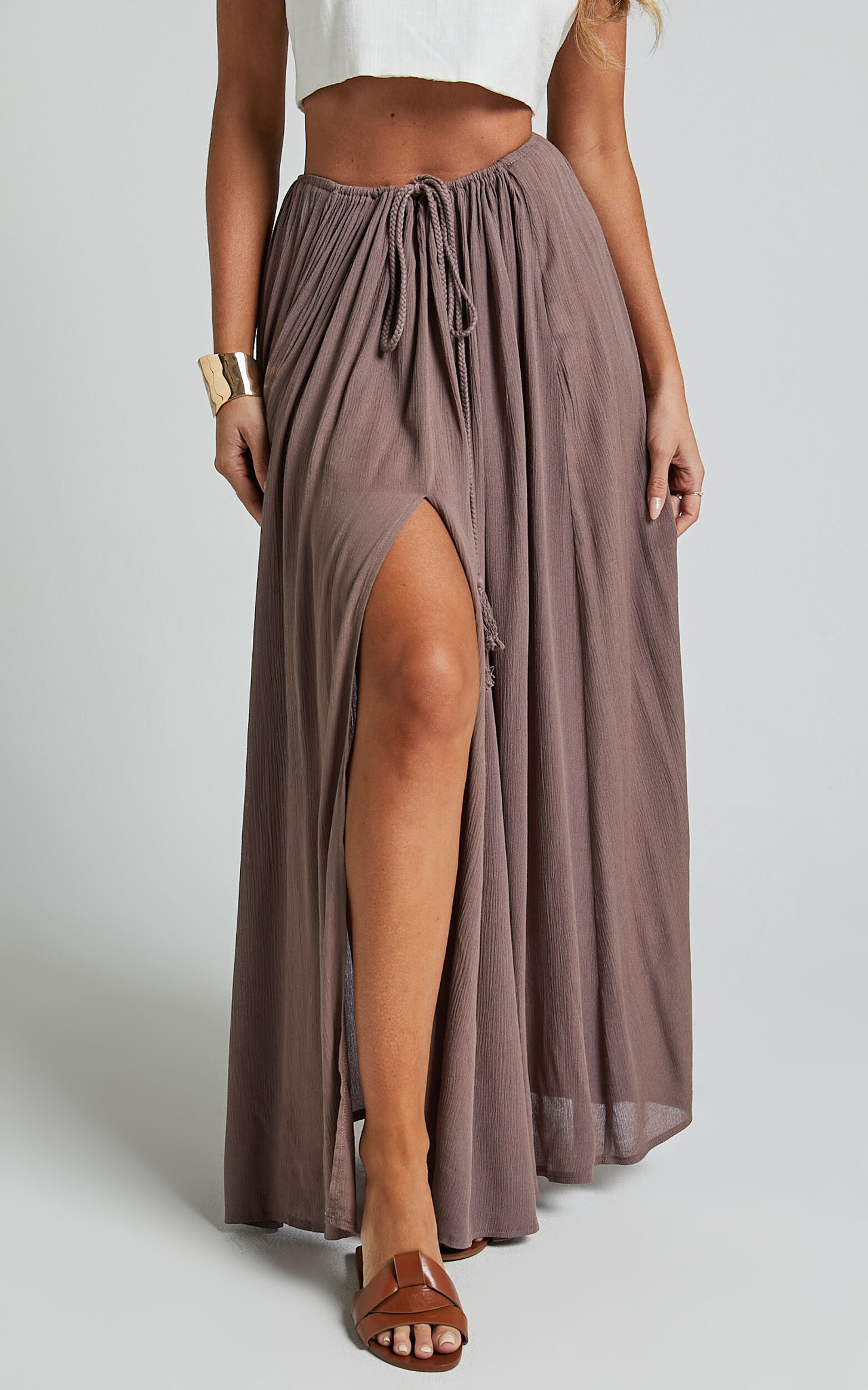 Shine Satin Volume Long Skirt