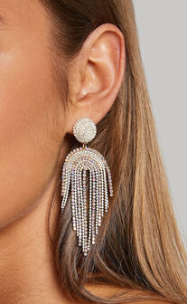 Elincia Earrings - Multicoloured Fringe Drop Earrings in Silver Diamante