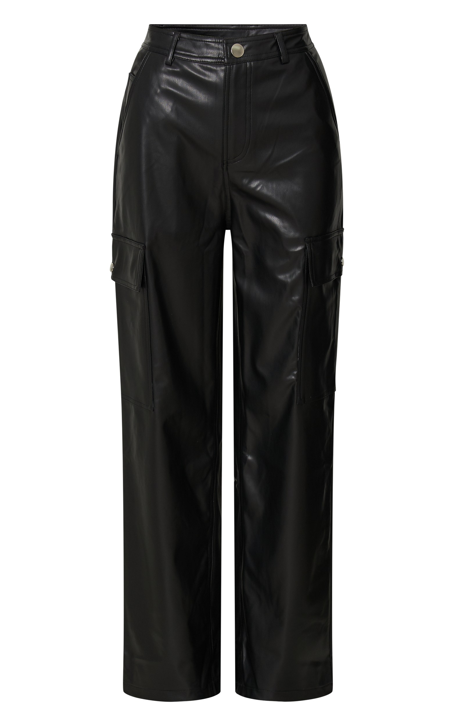 Elviera Pants - High Waisted Faux Leather Cargo Pants in