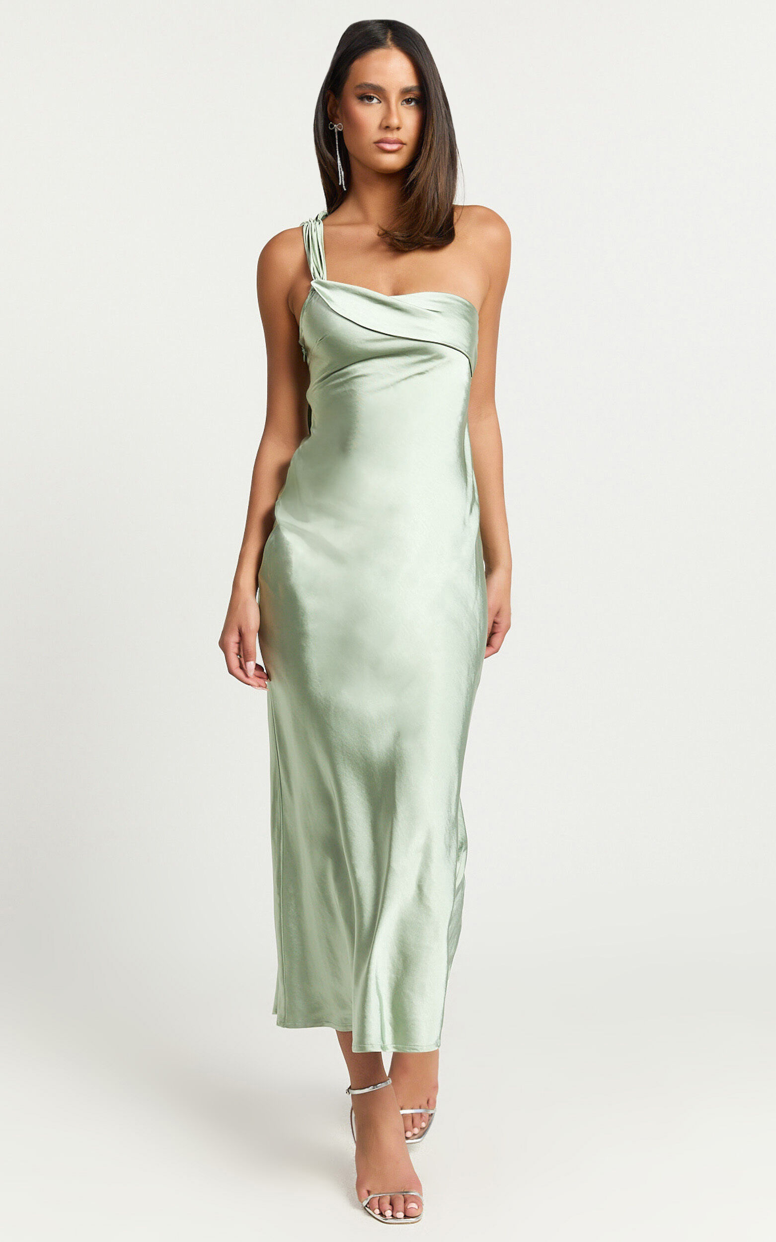 Calix Midi Dress - One shoulder Slip dress in Sage | Showpo USA