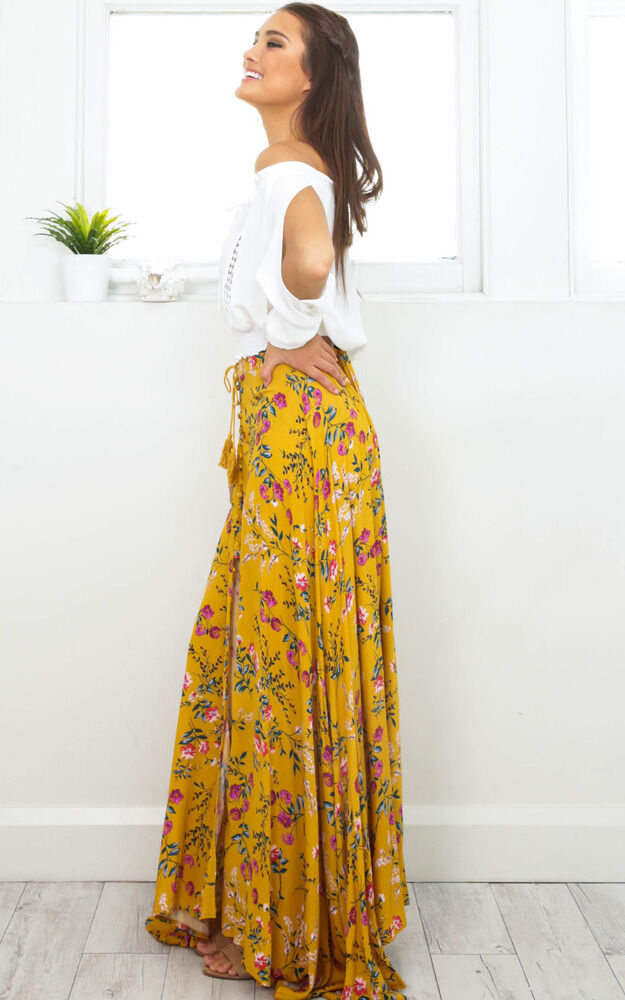 Flourish Maxi Skirt In Yellow Floral Showpo