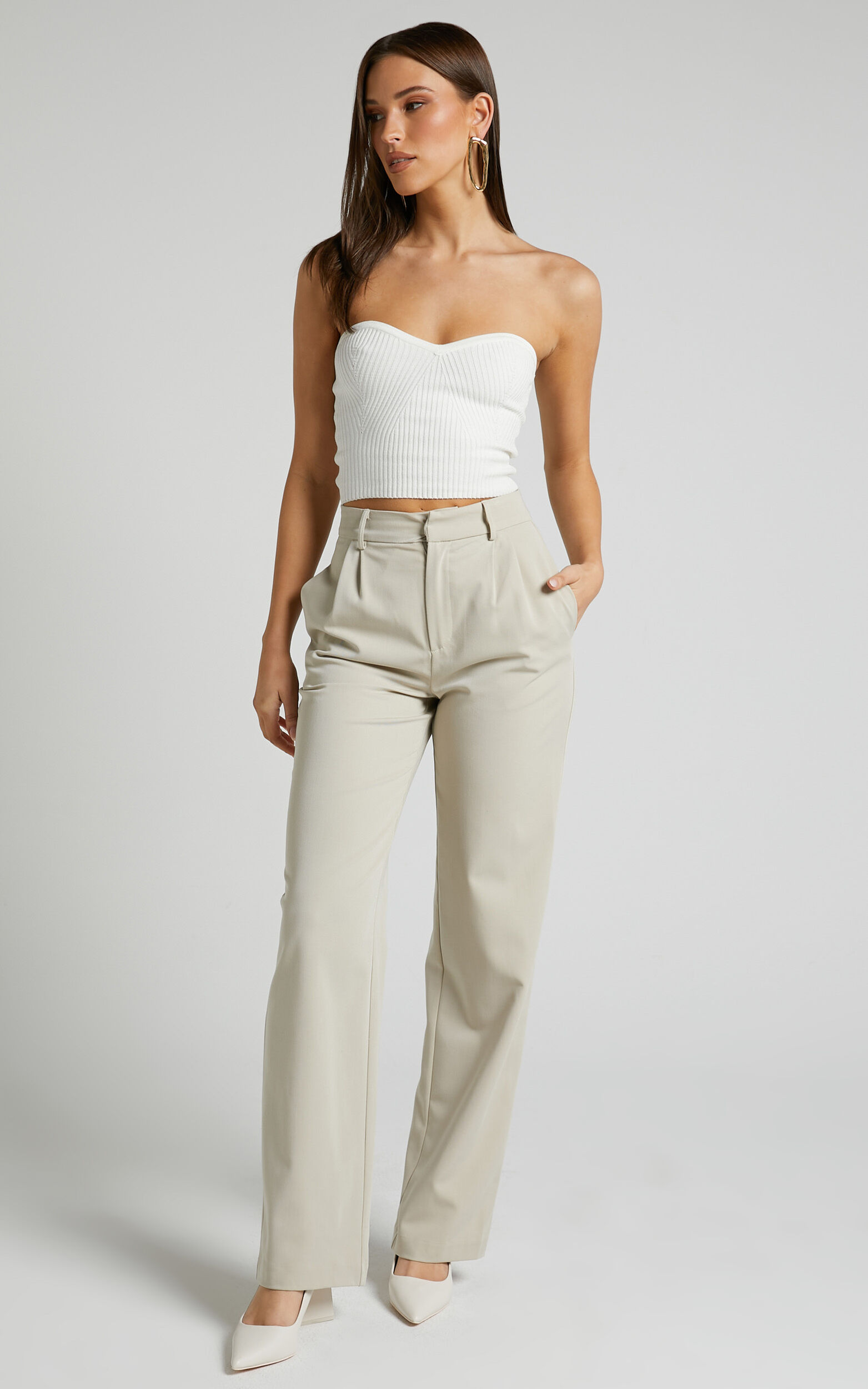 Lorcan Pants - High Waisted Tailored Pants in Stone