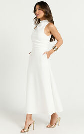 Macy Midi Dress - High Neck A Line Dress in Off White | Showpo USA