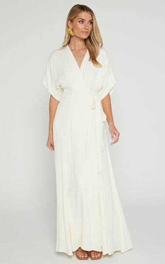 Andria Midi Dress - V Neck Wrap Dress in Cream