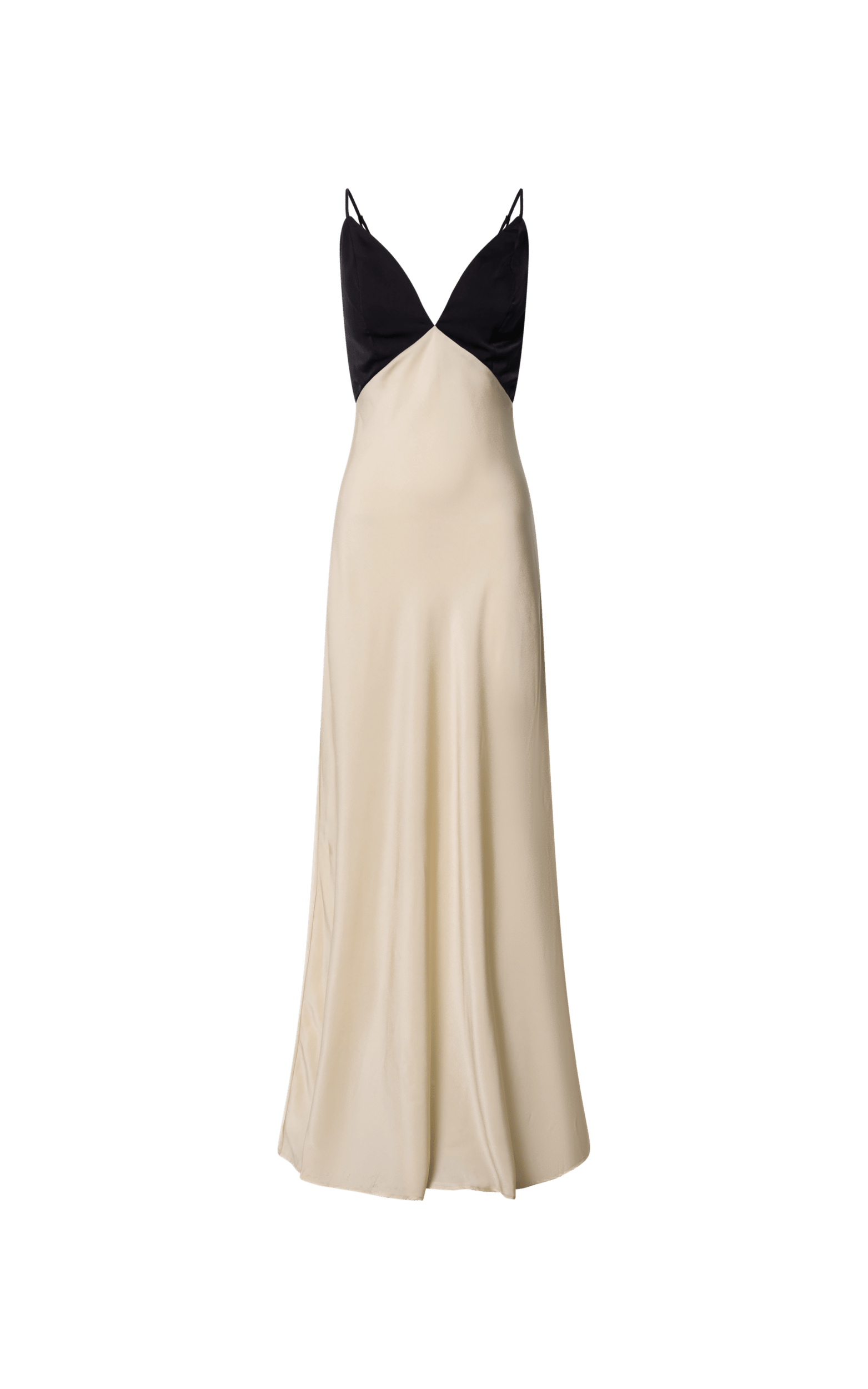 Quincy Maxi Dress - Contrast Panel Satin Slip Dress in Black/Champagne ...