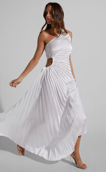 Kitsune Midi Dress - One Shoulder Cut Out Dress in White