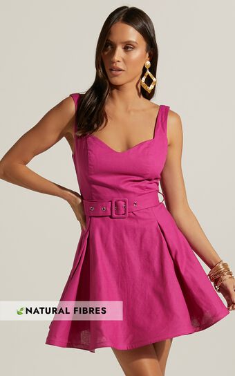 Amalie The Label - Aureiette Linen Blend Sweetheart Fit and Flare Mini Dress in Magenta