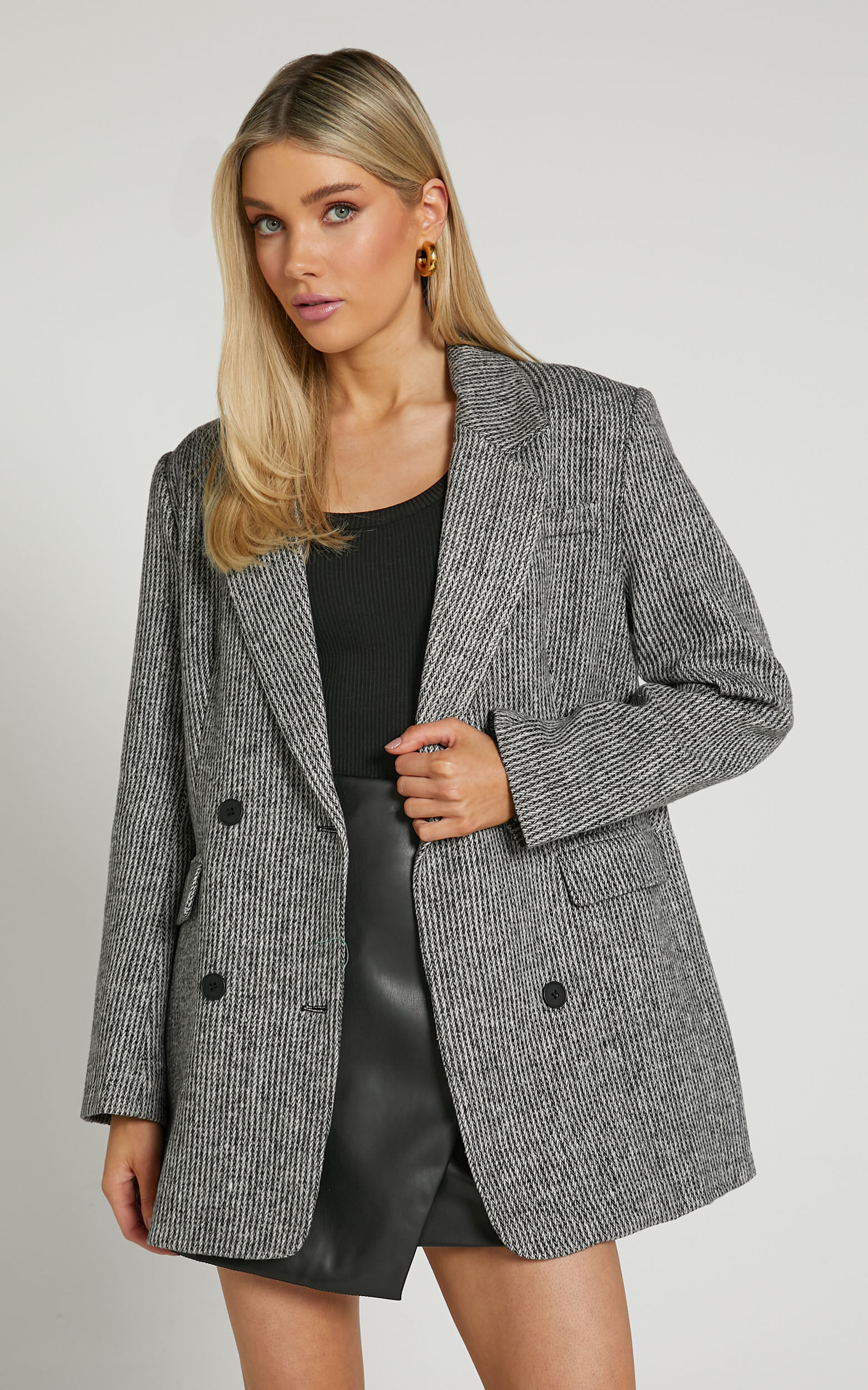 Black textured new arrivals blazer womens