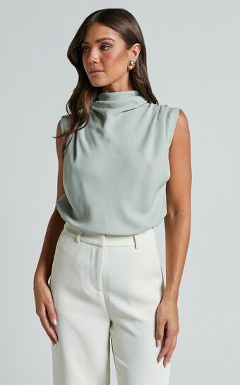 Arianae Top - High Neck Top in Sage
