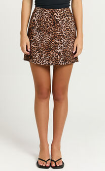 Laney Mini Linen Blend Skirt - High Waist A Line Skirt in Leopard Print