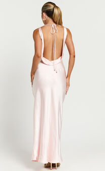 Adilah Maxi Dress - Cowl Neck Satin Dress in Soft Pink