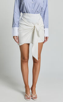 Kerzi Mini Skirt - Tie Front Wrap Skirt in White