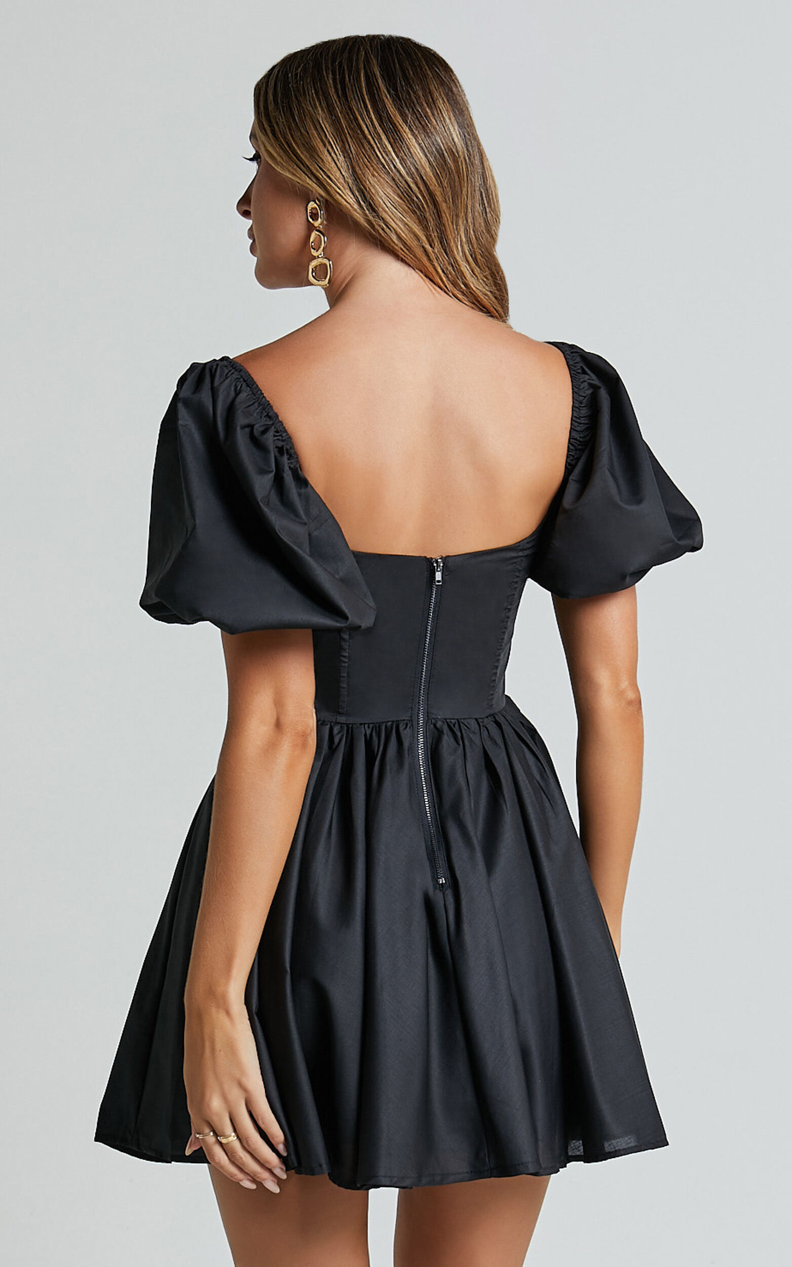 Fit and flare black mini dress sale