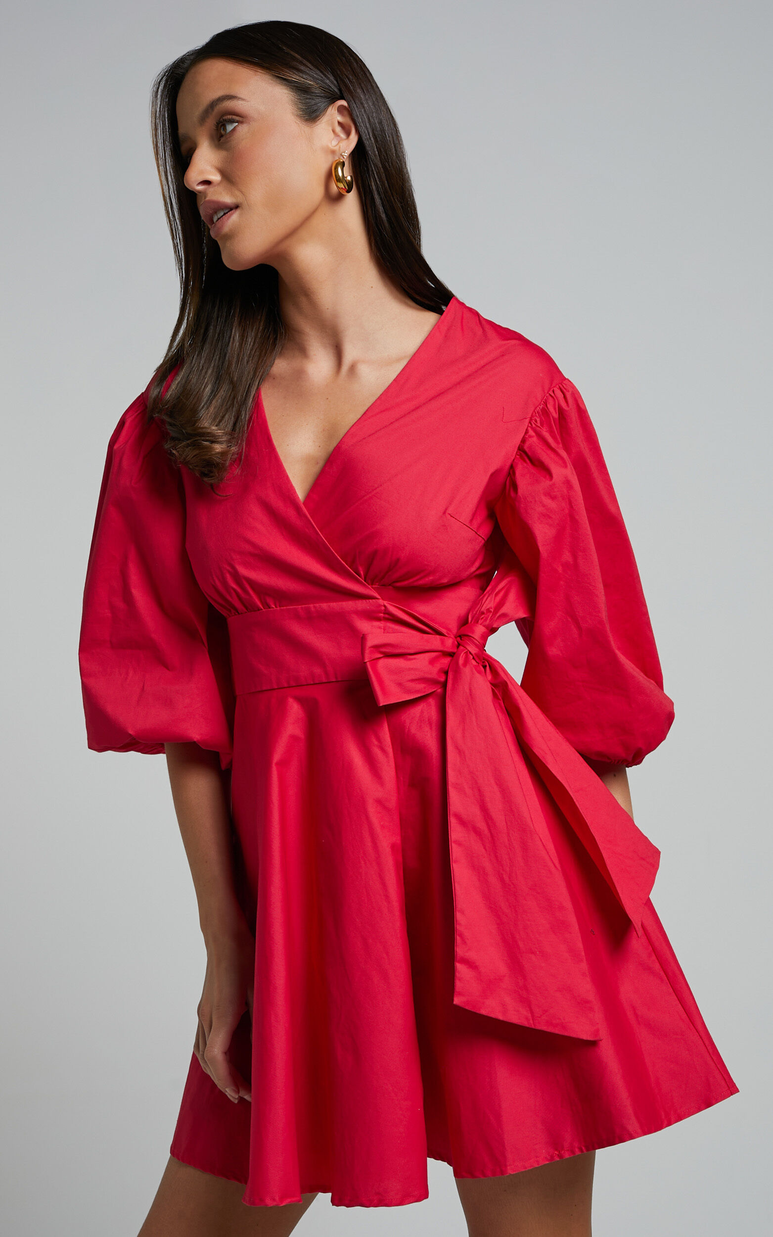 Red wrap dress mini shop