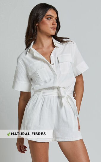 Jayna Playsuit - Utility Pocket Playsuit in White
