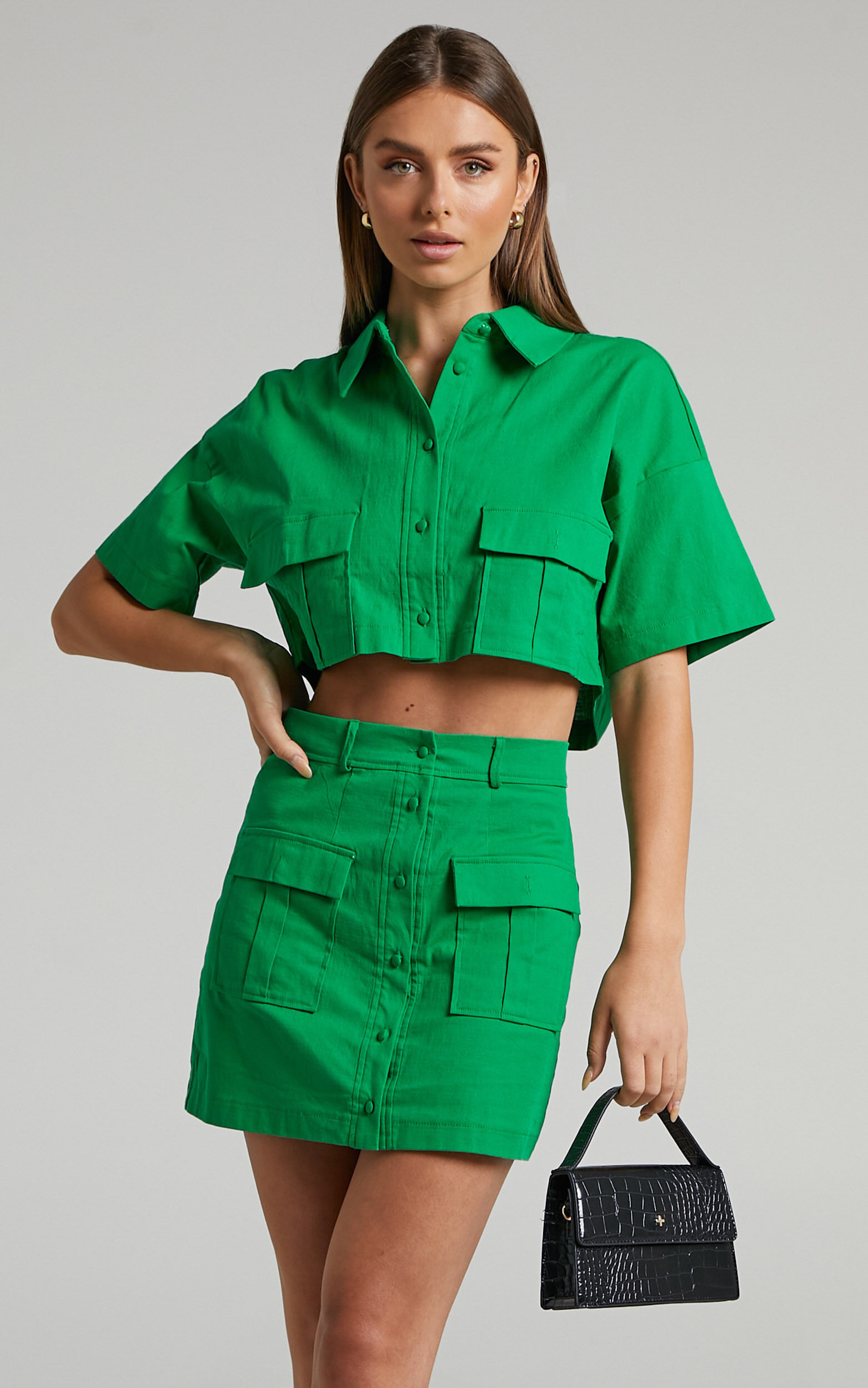 Crop top and skirt set green hot sale