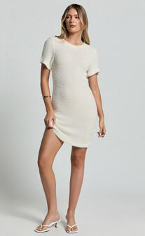 Bowie Mini Dress - Short Sleeve Shift Dress in Ivory