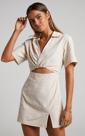 Marsha Mini Dress - Cut Out Short Sleeve Dress in Natural Showpo