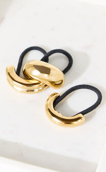 Simona Hair Tie - Chunky Metal Hair Tie Three Pack in Gold